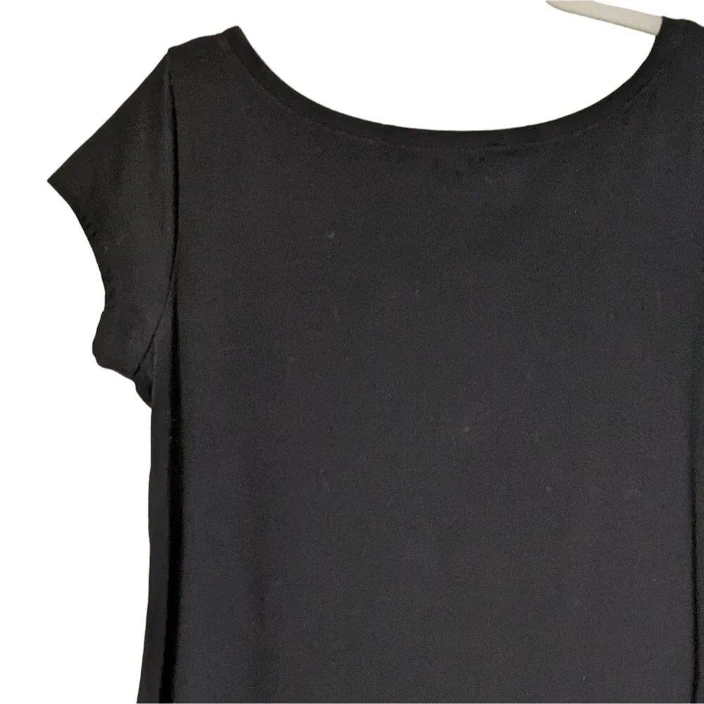 Eileen Fisher black tshirt dress stretch cap sleeves size Large